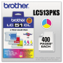 Brother LC-513PKS Ink Cartridges, 3/Pack - CMY (Genuine)